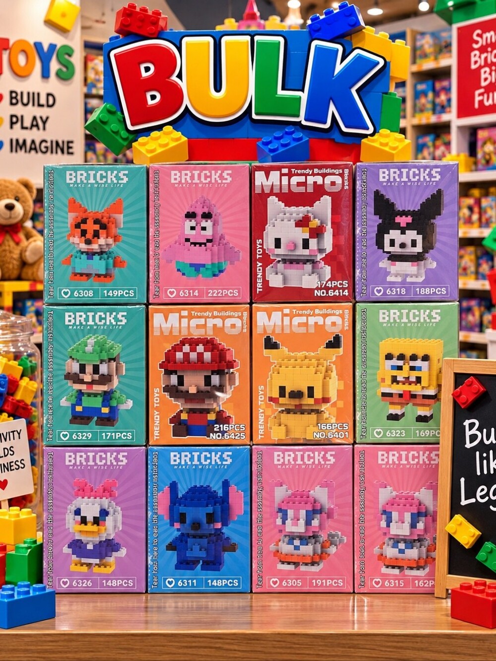 BULK Bricks Micro Building Toy Set - Assorted Colors 12 Sets